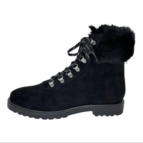 Kenneth Cole Reaction Trail Boot Black Faux Suede Faux Trim Womens Ankle Boots - Picture 2 of 12